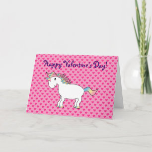 Cartes Pour Fêtes Annuelles Cute blanc arc-en-ciel licorne avec le coeur rose