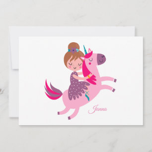 Cartes Pour Fêtes Annuelles Cute Blondie Haired Girl équitation sur une licorn