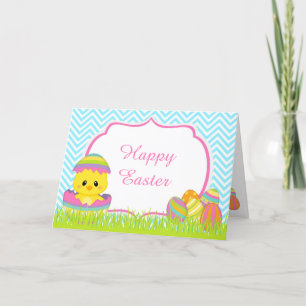 Cartes Pour Fêtes Annuelles Cute Blue Chevrons Poussette de Pâques Chasse aux