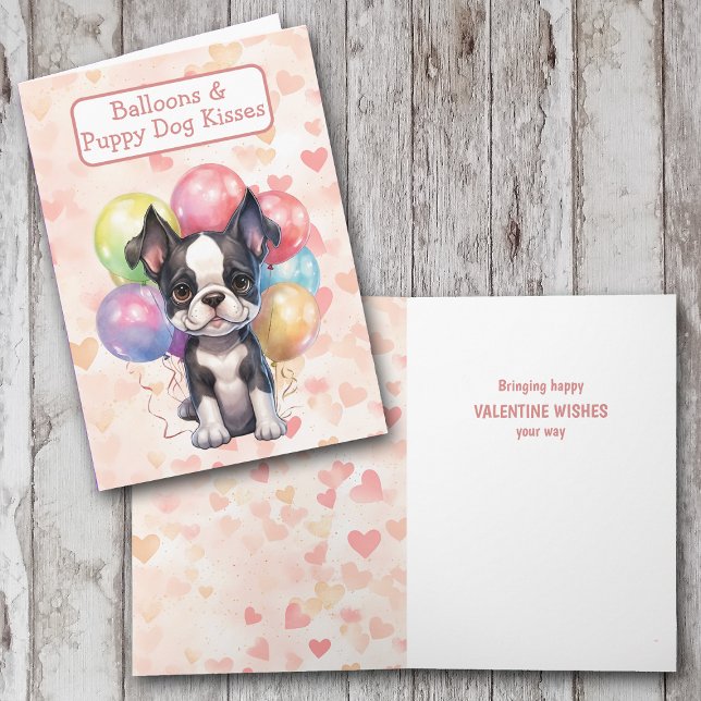 Cartes Pour Fêtes Annuelles Cute Boston Terrier avec Balloons Valentine Card (Créateur téléchargé)