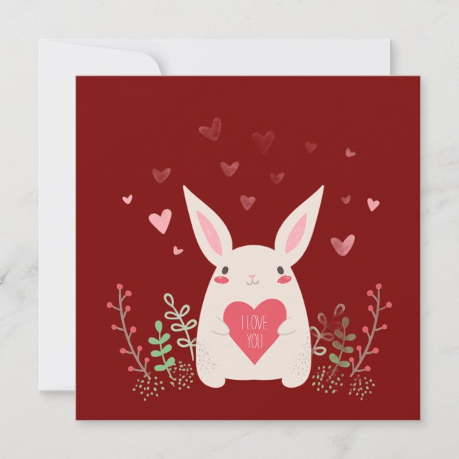 Cartes Pour Fêtes Annuelles Cute Bourgogne Lapin de Saint Valentin (Devant)