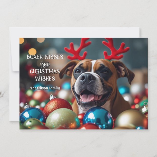 Cartes Pour Fêtes Annuelles Cute Boxer Kisses & voeux de Noël Personnalisé (Devant)