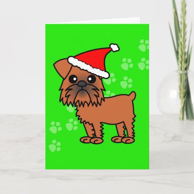 Cartes Pour Fêtes Annuelles Cute Brussels Griffon Cartoon Santa Hat (Devant)