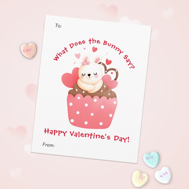 Cartes Pour Fêtes Annuelles Cute Bunny à Cupcake Custom Kids Saint-Valentin (Créateur téléchargé)