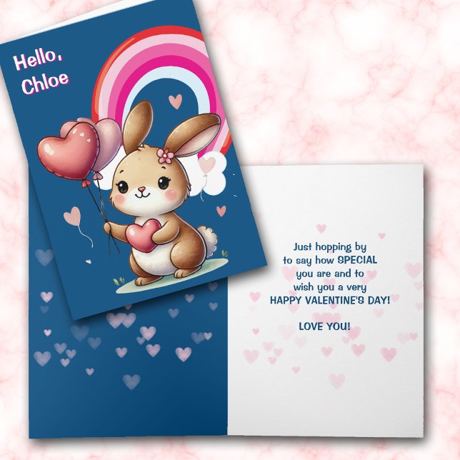Cartes Pour Fêtes Annuelles Cute Bunny and Rainbow Valentine Card (Créateur téléchargé)