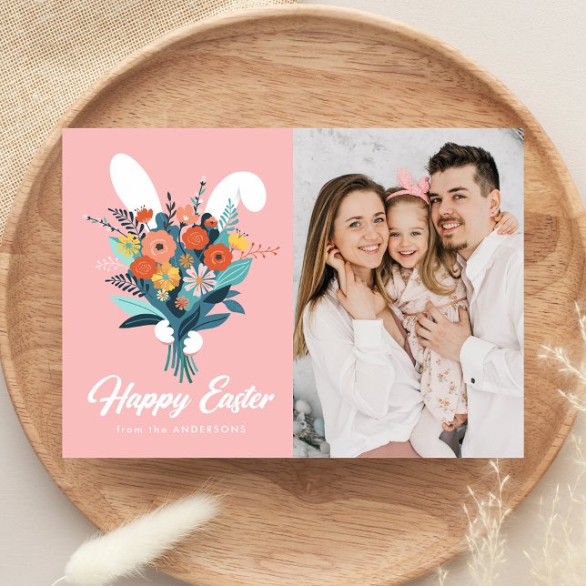 Cartes Pour Fêtes Annuelles Cute Bunny Bouquet Pâques (Créateur téléchargé)