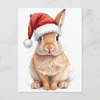 Cartes Pour Fêtes Annuelles Cute Bunny in Santa Hat Watercolor Xmas