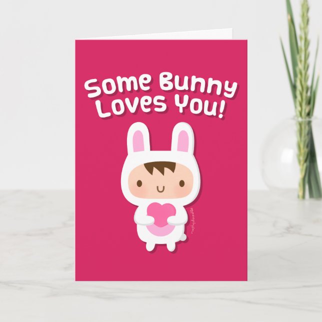 Cartes Pour Fêtes Annuelles Cute Bunny t'aime La Saint Valentin (Devant)