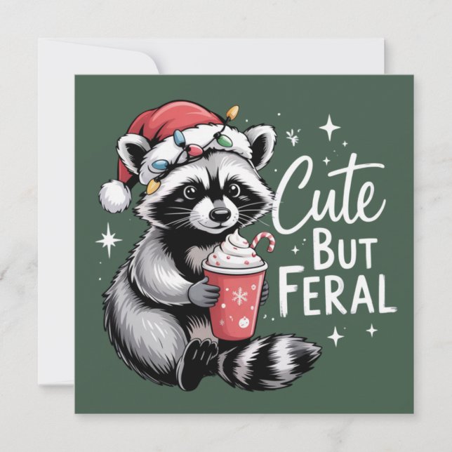 Cartes Pour Fêtes Annuelles Cute But Feral Christmas Raccoon Funny Animal (Devant)