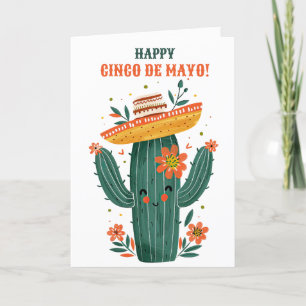 Cartes Pour Fêtes Annuelles Cute Cactus avec Casquette mexicain Happy Cinco de