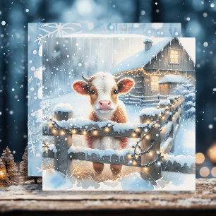 Cartes Pour Fêtes Annuelles Cute Calf Personnalisé Agriculture Thème Noël