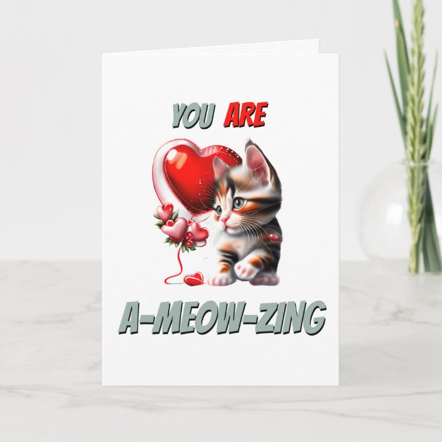 Cartes Pour Fêtes Annuelles Cute calico kitten ameowzing coeur rouge amoureux  (Devant)