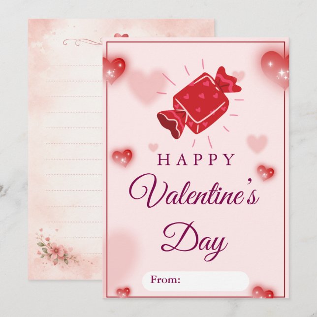 Cartes Pour Fêtes Annuelles Cute Candy Love Valentine’s Day Card (Devant / Derrière)