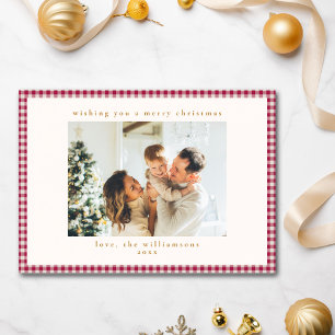 Cartes Pour Fêtes Annuelles Cute canneberge Rouge Plaid Photo personnalisée No