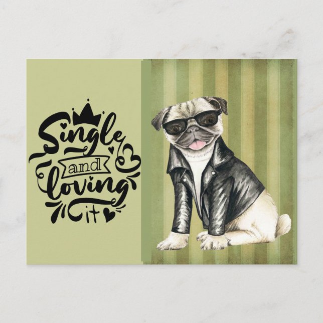 Cartes Pour Fêtes Annuelles Cute Carlin Dude | Single And Love It Valentine (Devant)
