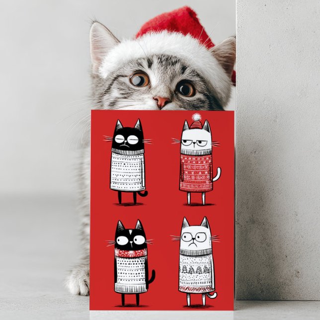 Cartes Pour Fêtes Annuelles Cute Cartoon Funny Cats Lover Red Meowy Christmas  (Créateur téléchargé)