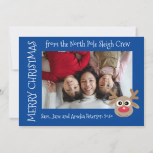 Cartes Pour Fêtes Annuelles Cute Cartoon Reinder Bleu Photo Noël
