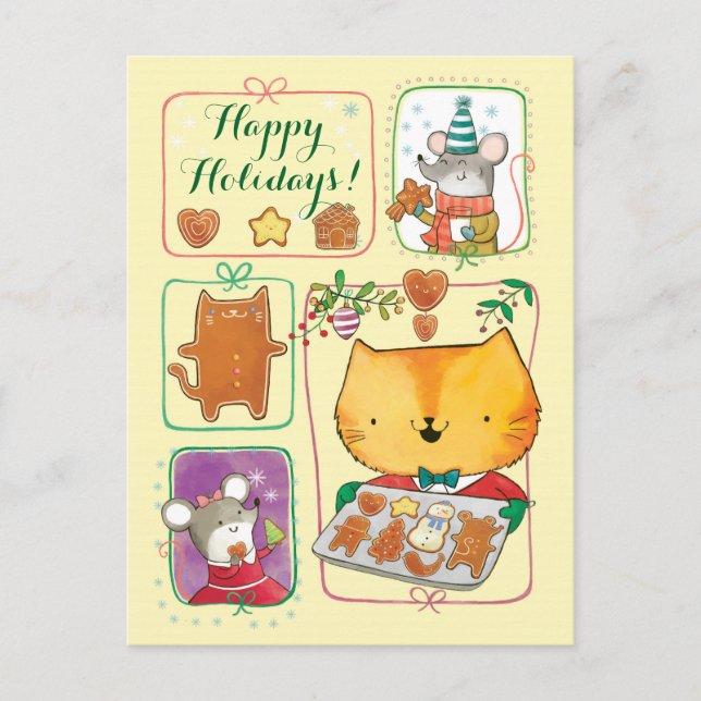 Cartes Pour Fêtes Annuelles Cute Cat and Mice Merry Christmas Postcards (Devant)