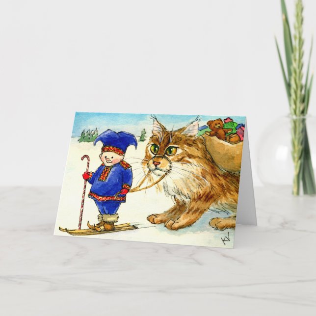 Cartes Pour Fêtes Annuelles Cute cat, Nordic troll, Christmas greeting card (Devant)