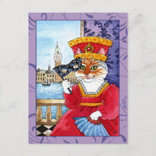 Cartes Pour Fêtes Annuelles Cute cat Venice Carnival or Valentines postcard