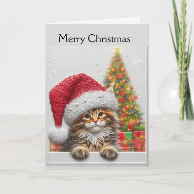 Cartes Pour Fêtes Annuelles Cute Cat with Santa Hat Christmas  (Devant)