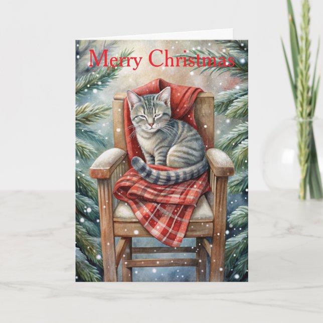 Cartes Pour Fêtes Annuelles Cute chat à Noël (Devant)