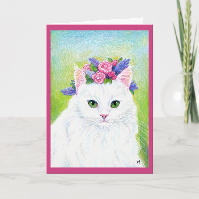Cartes Pour Fêtes Annuelles Cute Chat avec Fleurs de Printemps Casquette Pâque (Devant)