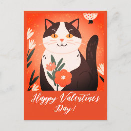 Cartes Pour Fêtes Annuelles Cute Chat avec Fleurs Heureuse Sainte-Valentin