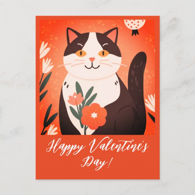Cartes Pour Fêtes Annuelles Cute Chat avec Fleurs Heureuse Sainte-Valentin (Devant)
