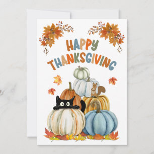 Cartes Pour Fêtes Annuelles Cute chat et Bon thanksgiving Citrouille rétro