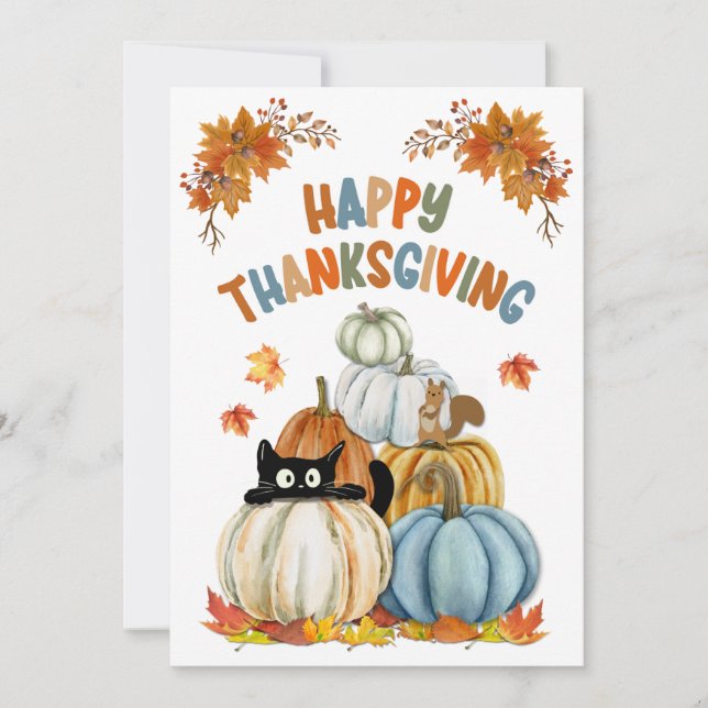 Cartes Pour Fêtes Annuelles Cute chat et Bon thanksgiving Citrouille rétro (Devant)