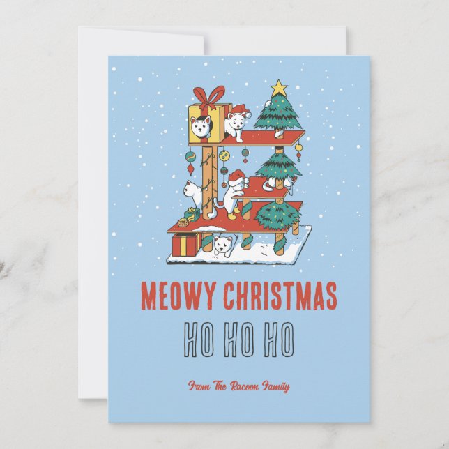 Cartes Pour Fêtes Annuelles Cute Chat Kitty Tree Neige hiver Meowo Noël (Devant)