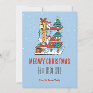 Cartes Pour Fêtes Annuelles Cute Chat Kitty Tree Neige hiver Meowo Noël