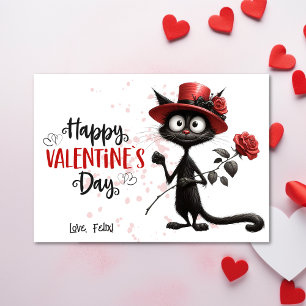 Cartes Pour Fêtes Annuelles Cute Chat Noir Avec Casquette Rouge Joyeux Jour de