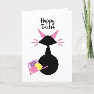 Cartes Pour Fêtes Annuelles Cute Chat Rose Kitty Oeufs Chat Noir Joyeux Pâques
