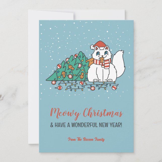Cartes Pour Fêtes Annuelles Cute Chat Santa Hat Snowy hiver Meowy Noël (Devant)