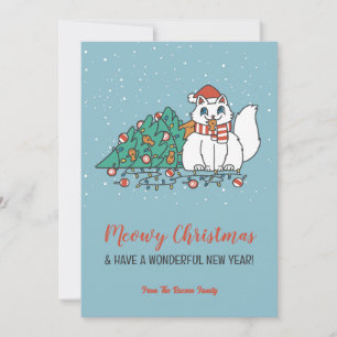 Cartes Pour Fêtes Annuelles Cute Chat Santa Hat Snowy hiver Meowy Noël