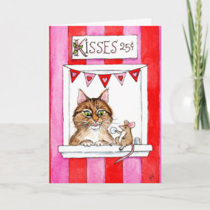 Cartes Pour Fêtes Annuelles Cute Chat, Souris, stand de baiser Valentines Cart