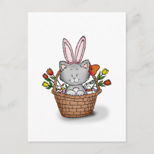 Cartes Pour Fêtes Annuelles Cute chaton dans le panier de Pâques