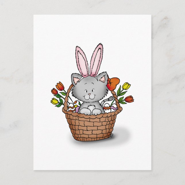 Cartes Pour Fêtes Annuelles Cute chaton dans le panier de Pâques (Devant)