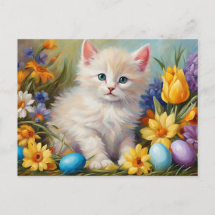 Cartes Pour Fêtes Annuelles Cute chaton de Pâques avec fleurs et oeufs de Pâqu