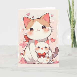 Cartes Pour Fêtes Annuelles Cute Chats Maman et Enfant Anime