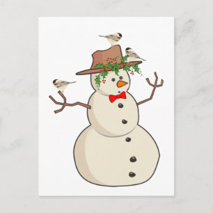 Cartes Pour Fêtes Annuelles Cute Chickadee et Snowman, Oiseaux d'hiver