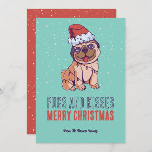 Cartes Pour Fêtes Annuelles Cute Chien Père Noël Carlins et baisers Joyeux Noë