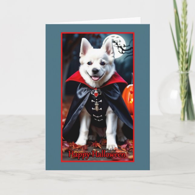 Cartes Pour Fêtes Annuelles Cute chiot Vampire blanc sur Halloween (Devant)