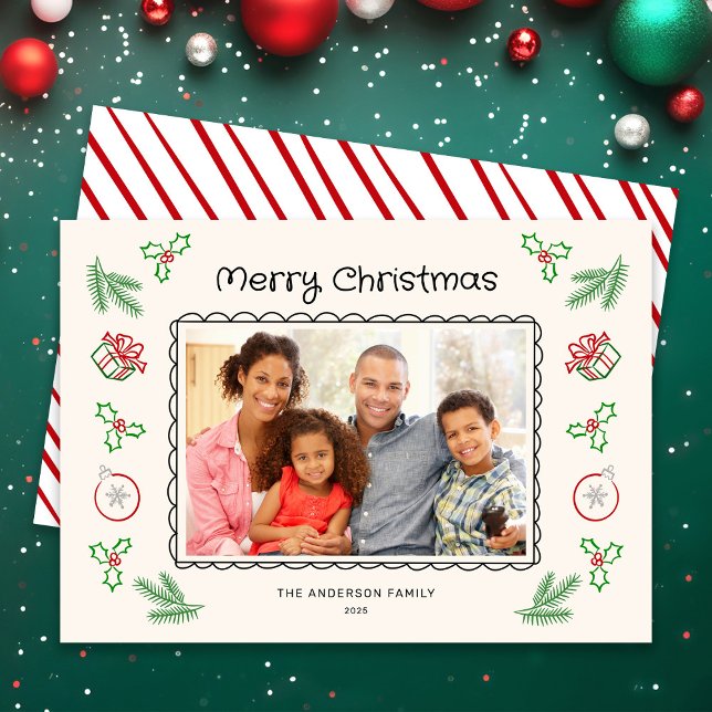 Cartes Pour Fêtes Annuelles Cute Christmas Doodles Photo Holiday Card (Créateur téléchargé)