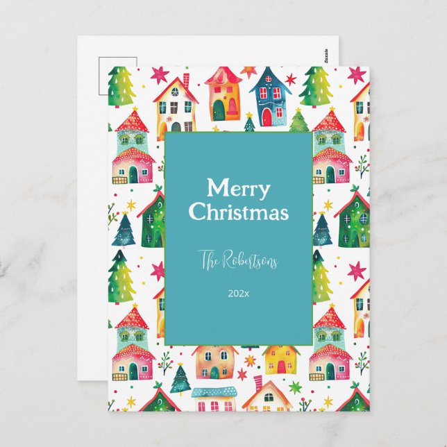 Cartes Pour Fêtes Annuelles Cute Christmas Houses (Devant / Derrière)