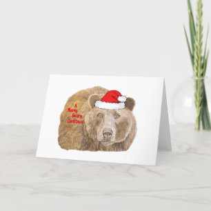 Cartes Pour Fêtes Annuelles Cute Christmas Red Realistic Bear Drawing