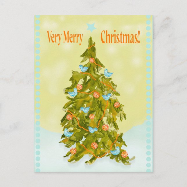 Cartes Pour Fêtes Annuelles Cute Christmas Tree with Blue Birds (Devant)
