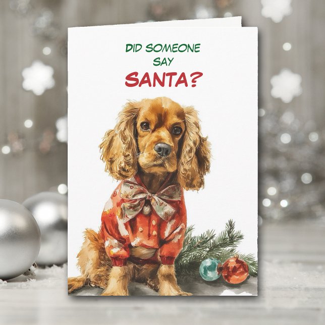 Cartes Pour Fêtes Annuelles Cute Cocker Spaniel Dog Looks for Santa (Créateur téléchargé)